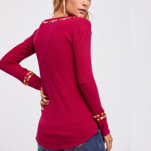 Free People "Rainbow" Embroidered Thermal Top - Picture 2 of 8
